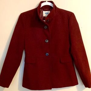 EUC Old Navy Wool fitted jacket Coat Burgundy red xs x-small